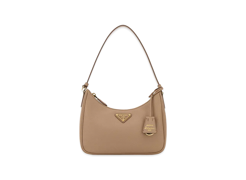 PRADA Women's Leather Re-Edition 2005 Shoulder Bag "Beige"