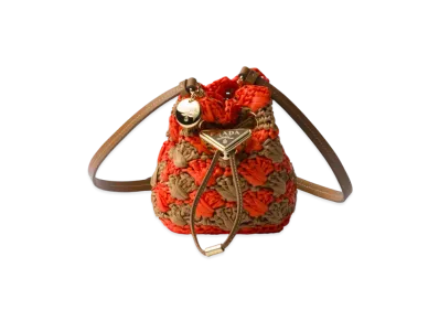 PRADA Crochet Mini Pouch "Orange/Camel"