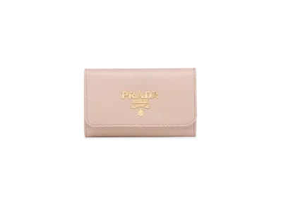 PRADA Saffiano Leather Key Case "Pink Beige/Red"