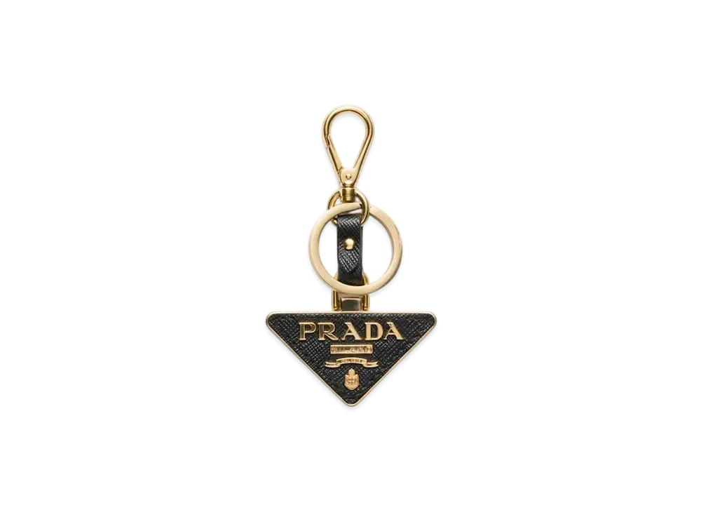 PRADA Saffiano Leather and Metal Keychain "Black"
