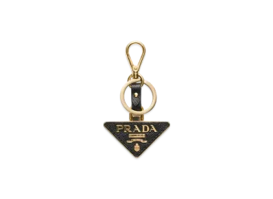 PRADA Saffiano Leather and Metal Keychain "Black"