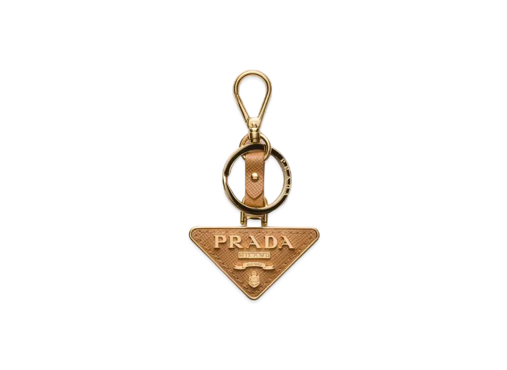 PRADA Saffiano Leather and Metal Keychain "Natural"