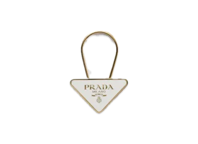 PRADA Enamel Metal Keyring "Gold/White"