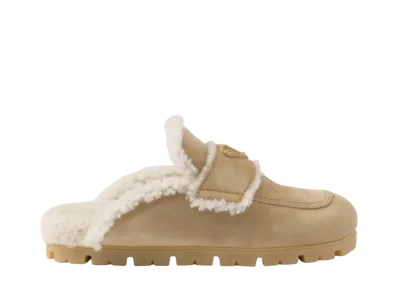 PRADA Women's Suede and Shearling Slippers "Beige"