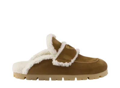 PRADA Women's Suede and Shearling Slippers "Brown"