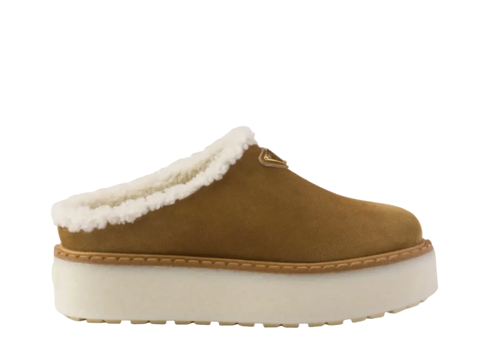 PRADA Women's Suede Mules "Brown"