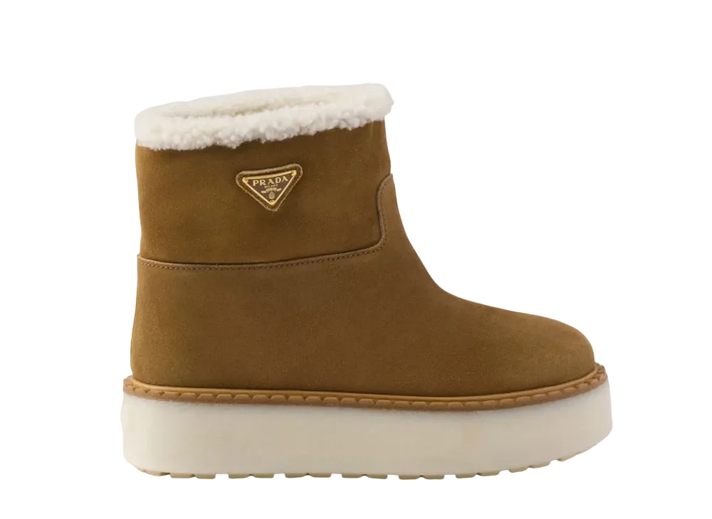 PRADA Women's Suede Booties "Brown"