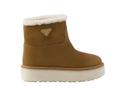 PRADA Women's Suede Booties "Brown"