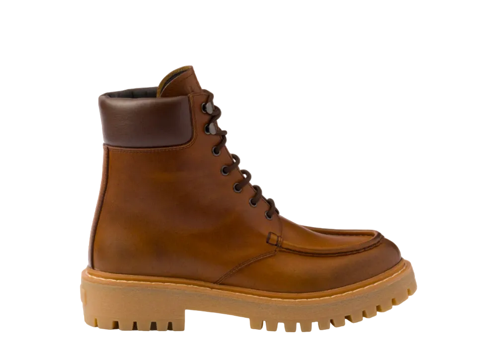 PRADA Women's Leather Lace-Up Boots "Cognac"