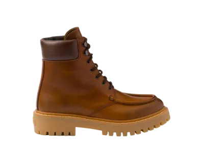 PRADA Women's Leather Lace-Up Boots "Cognac"