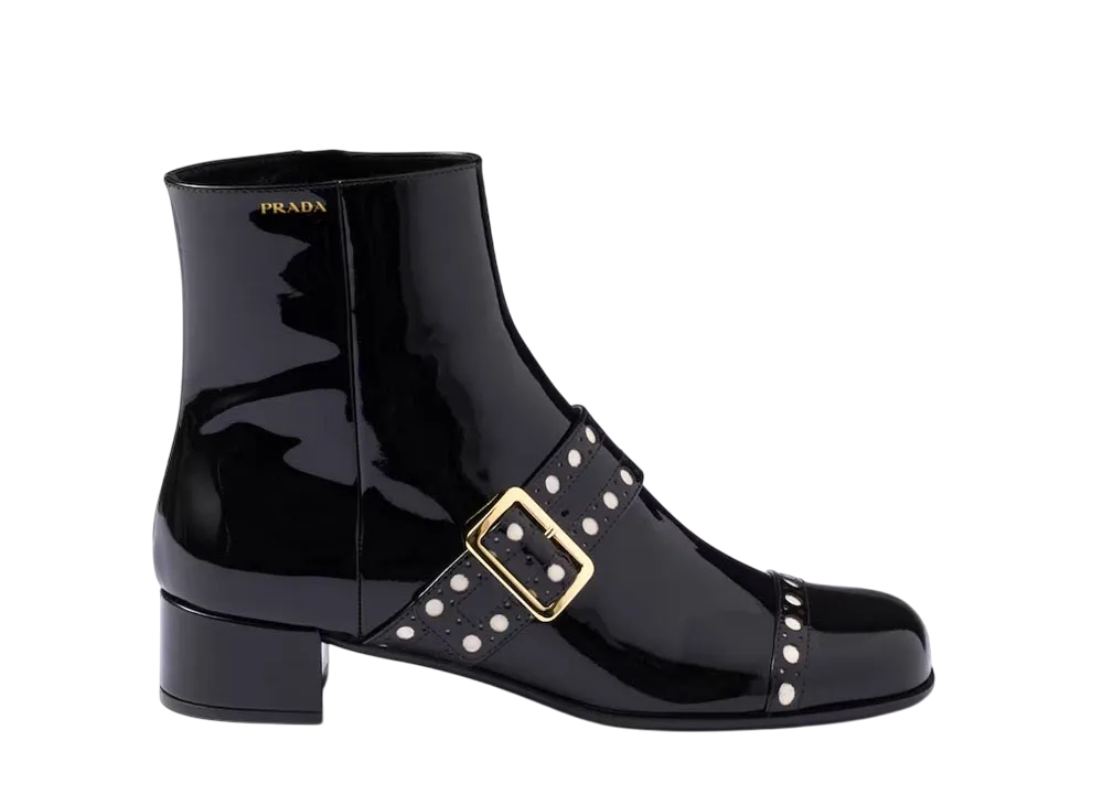 PRADA Women's Patent Leather Ankle Boots "Black"