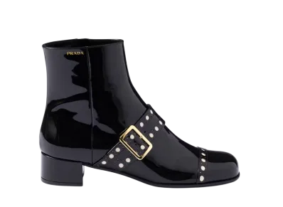 PRADA Women's Patent Leather Ankle Boots "Black"