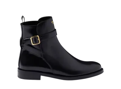 PRADA Women's Brushed Leather Ankle Boots with Strap "Black"