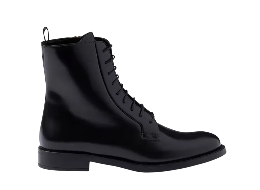PRADA Women's Brushed Leather Ankle Boots "Black"