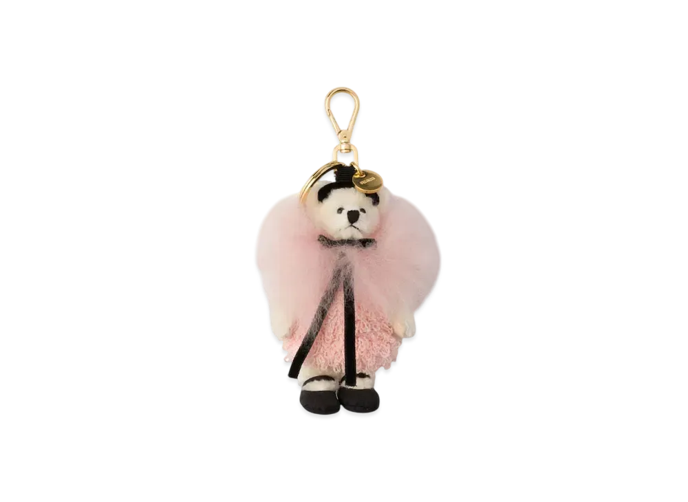 PRADA Teddy Bear Bag Charm with Metal Ring "White/Pink"