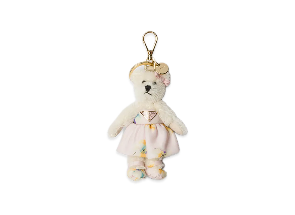 PRADA Teddy Bag Charm with Metal Ring "White/Pink"