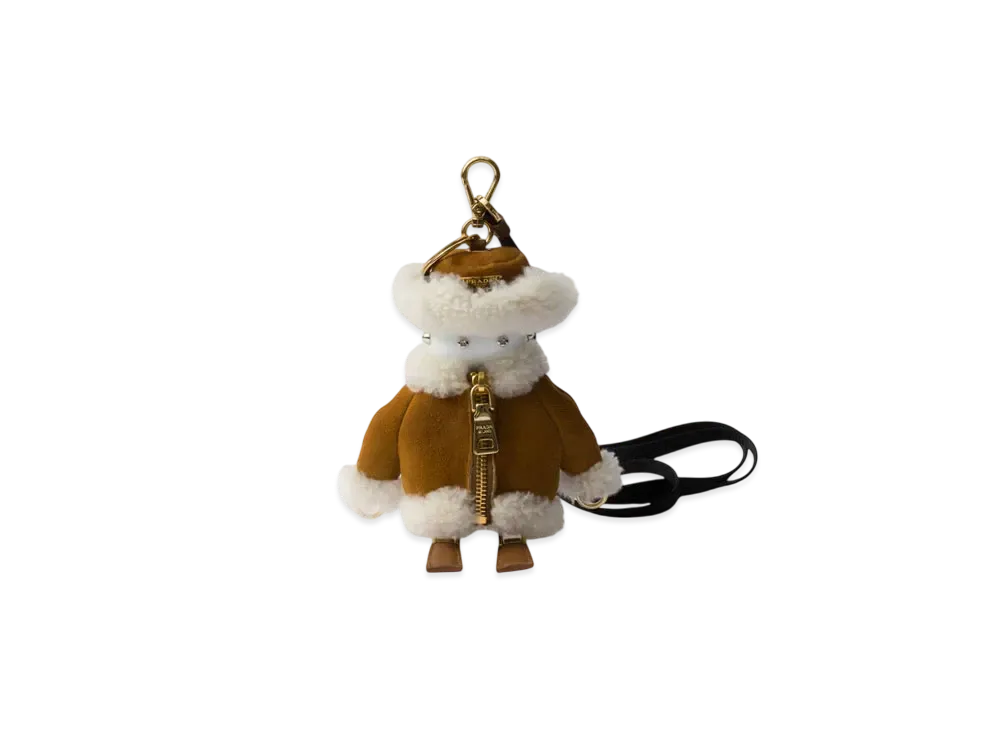 PRADA Soft Robot Shearling Bag Charm "Beige"