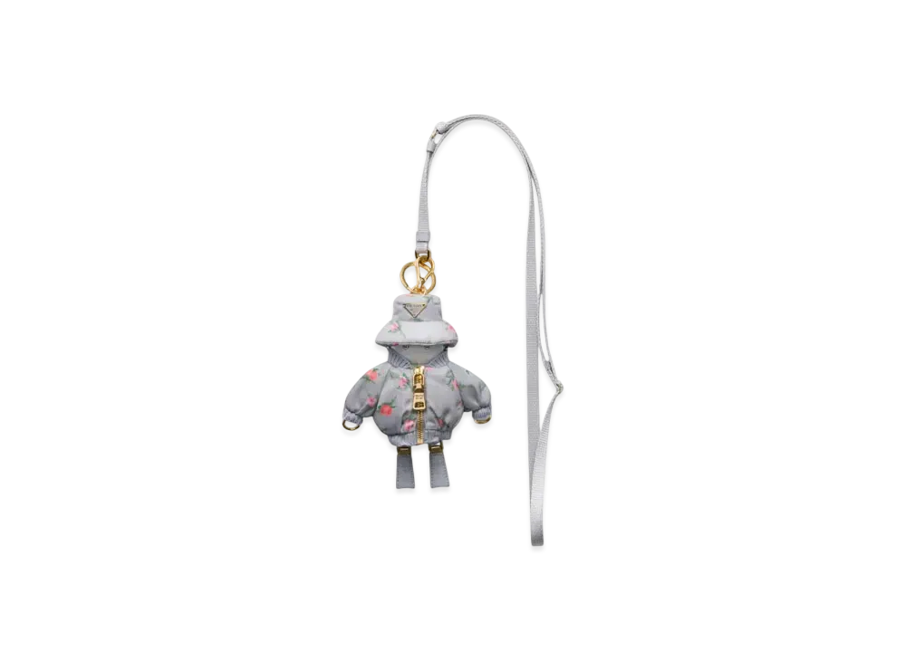 PRADA Printed Re-Nylon Key Ring Trick with Shoulder Strap "Pearl Gray"