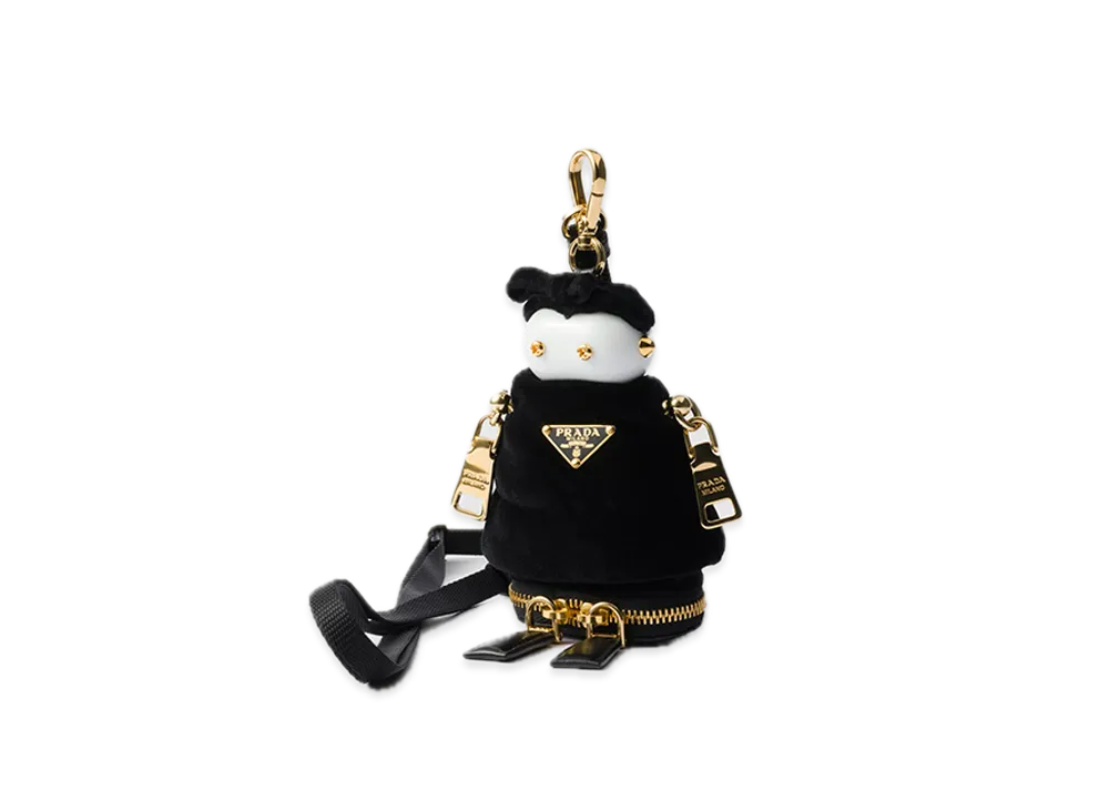 PRADA Soft Robot Velvet Bag Charm with Shoulder Strap "Black"