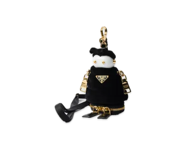 PRADA Soft Robot Velvet Bag Charm with Shoulder Strap "Black"