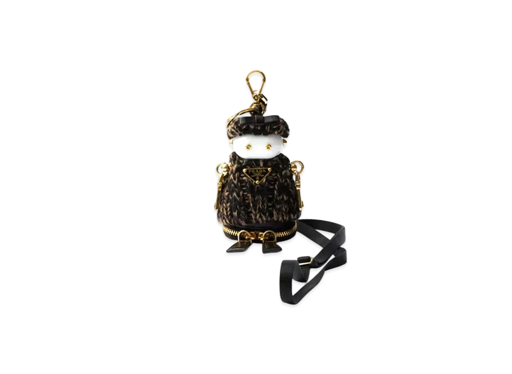 PRADA Soft Robot Knitted Bag Charm With Shoulder Strap "Black/Camel"