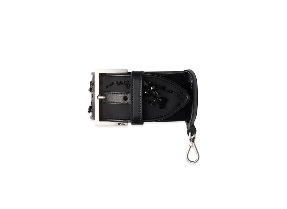 PRADA Women's Re-Nylon and Leather Wrist Strap "Black"