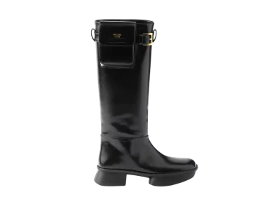 PRADA Women's Brushed Leather Boots with Pouch "Black"