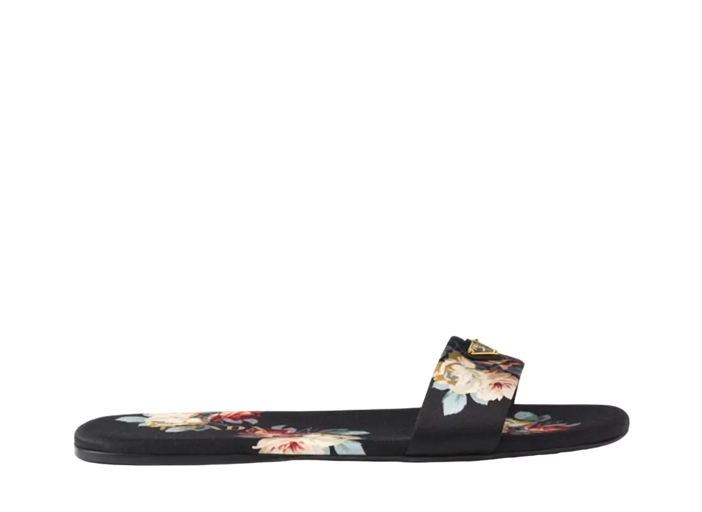 PRADA Women's Printed Satin Slides "Black"