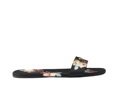 PRADA Women's Printed Satin Slides "Black"