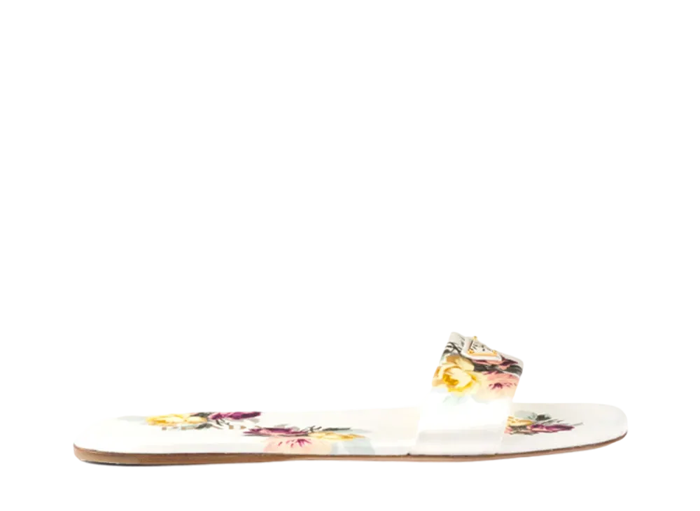 PRADA Women's Printed Satin Slides "Light Beige"