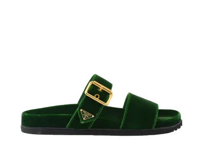 PRADA Women's Velvet Slides "Green"