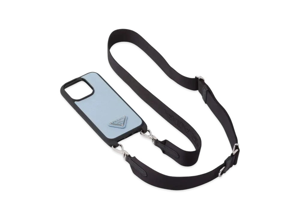 PRADA Saffiano Leather Cover For iPhone 14 Pro "Light Blue"