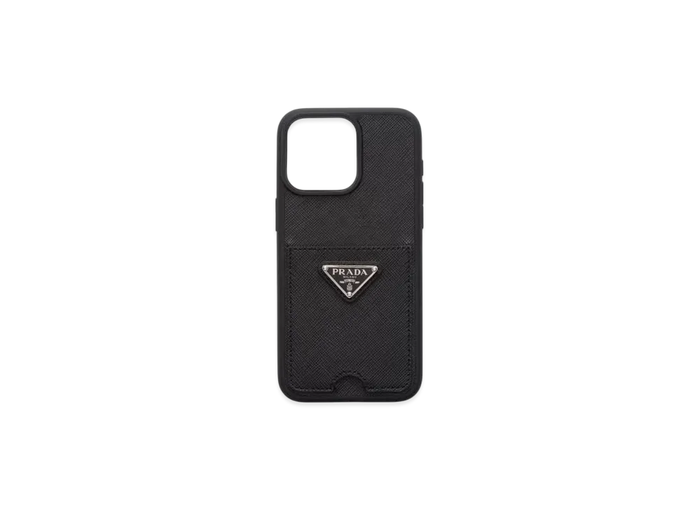 PRADA Saffiano Leather Cover For iPhone 15 Pro "Black"
