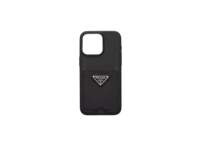 PRADA Saffiano Leather Cover For iPhone 15 Pro "Black"