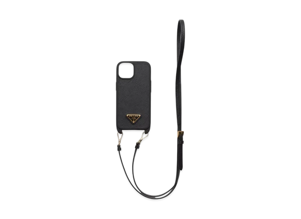 PRADA Saffiano Leather Cover For iPhone 15 "Black"