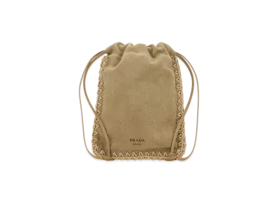 PRADA Wonen's Suede Phone Holder "Beige/Tan"