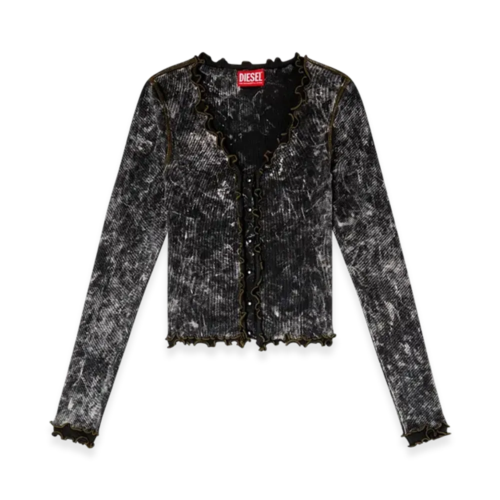 Diesel T-Flux Marbled Buttoned Top With Ruffles "Black"