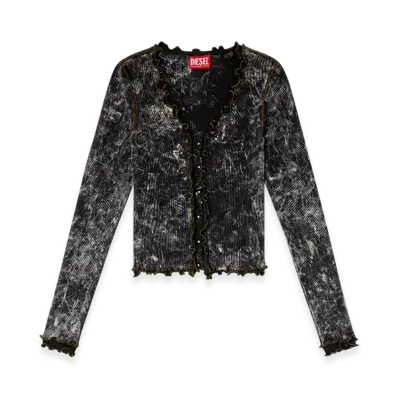 Diesel T-Flux Marbled Buttoned Top With Ruffles "Black"