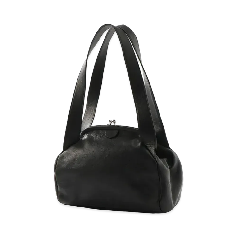 Yohji Yamamoto Y's MEDIUM GLOSS LEATHER CLASP HANDBAG "Black"