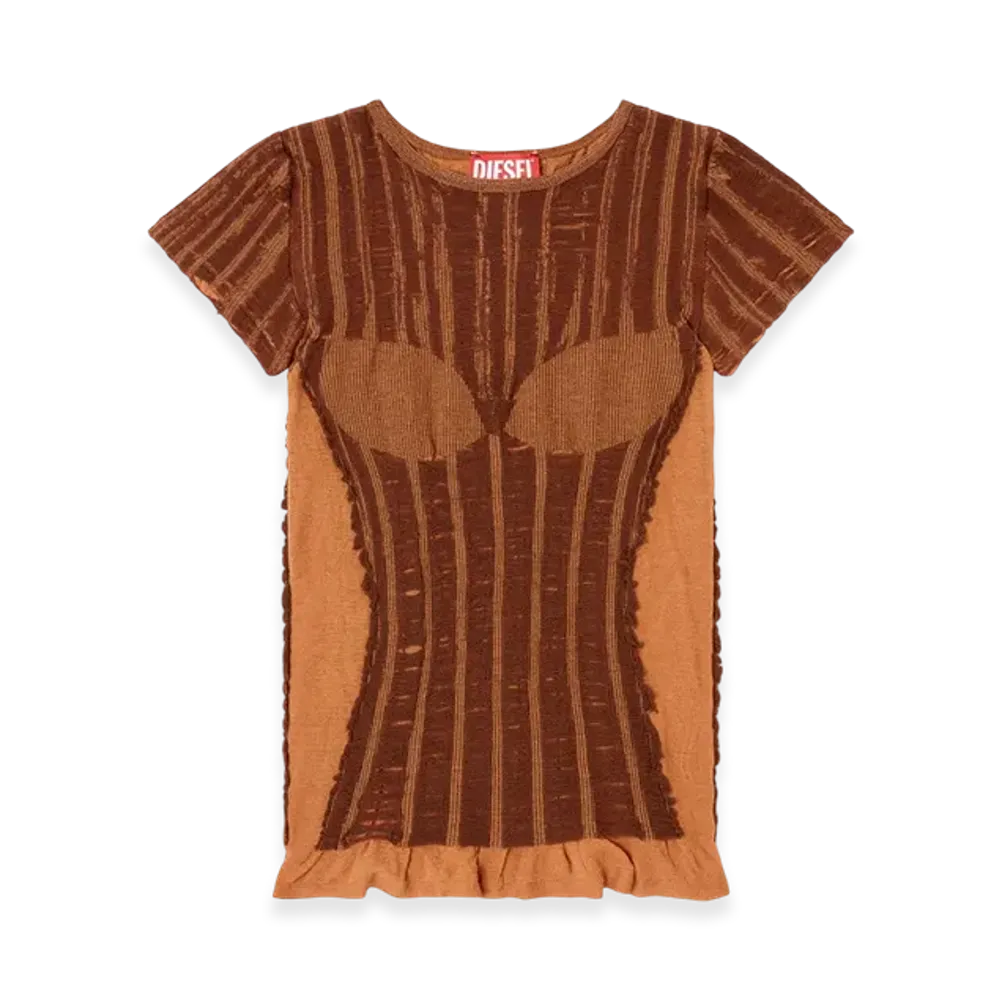 Diesel M-Calai-SS Seamless T-Shirt With Lingerie Illusion "Brown"