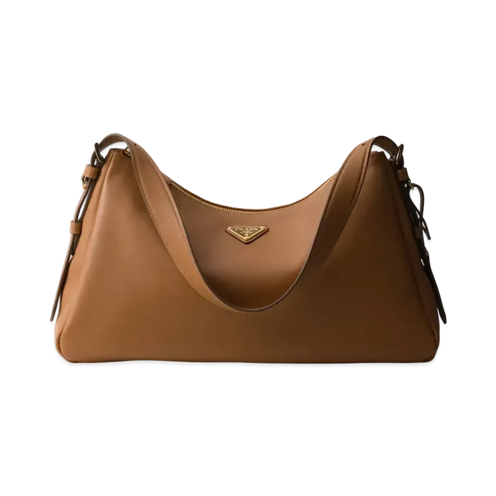 PRADA Aimee Large Leather Shoulder Bag "Camel"