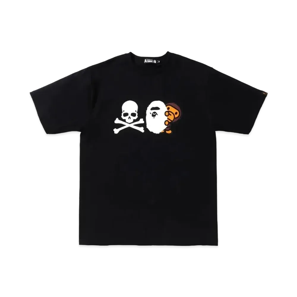 A BATHING APE X MMJ APE HEAD & MILO TEE "Black"
