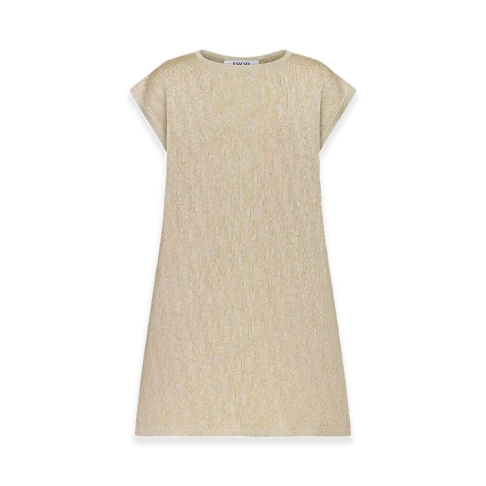 Dior Kids Oblique Knit Blend Jacquard A-Line Dress "Metallic Gold"