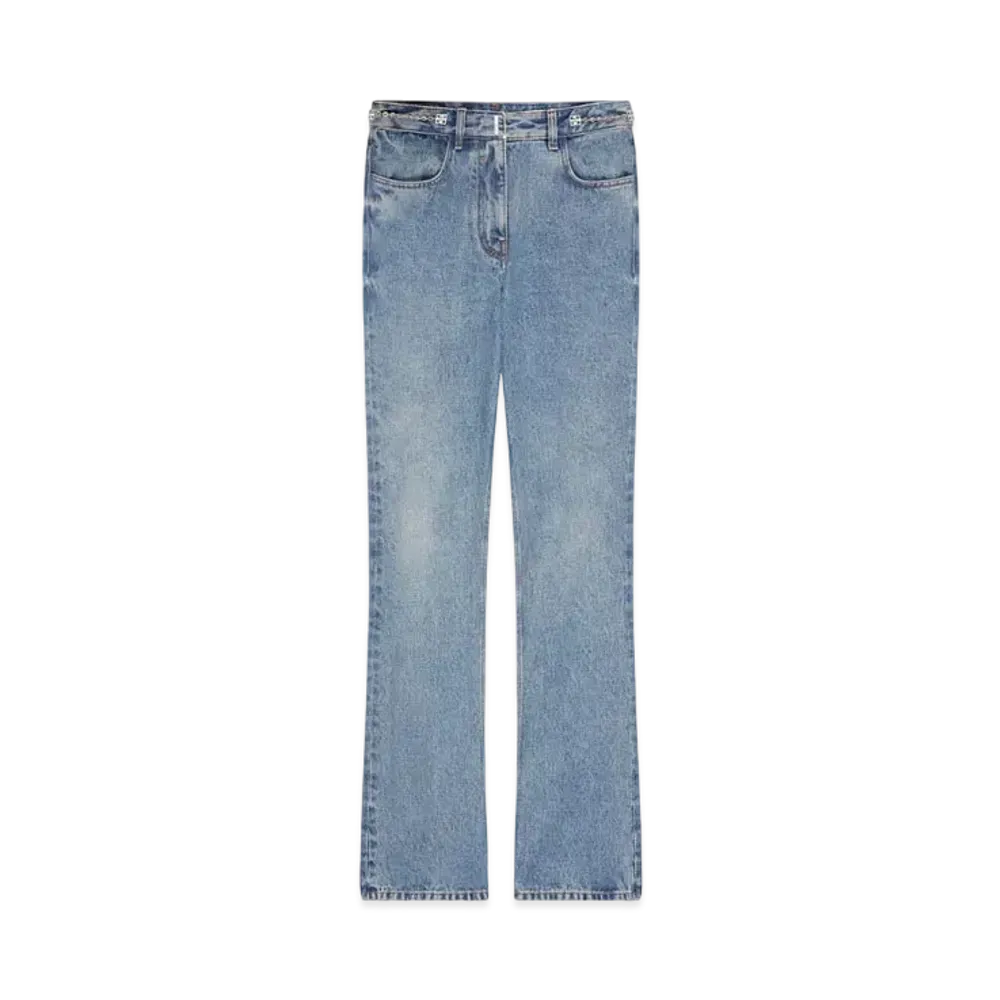 GIVENCHY Boot cut Pants In Denim With Chain Details "Medium Blue"