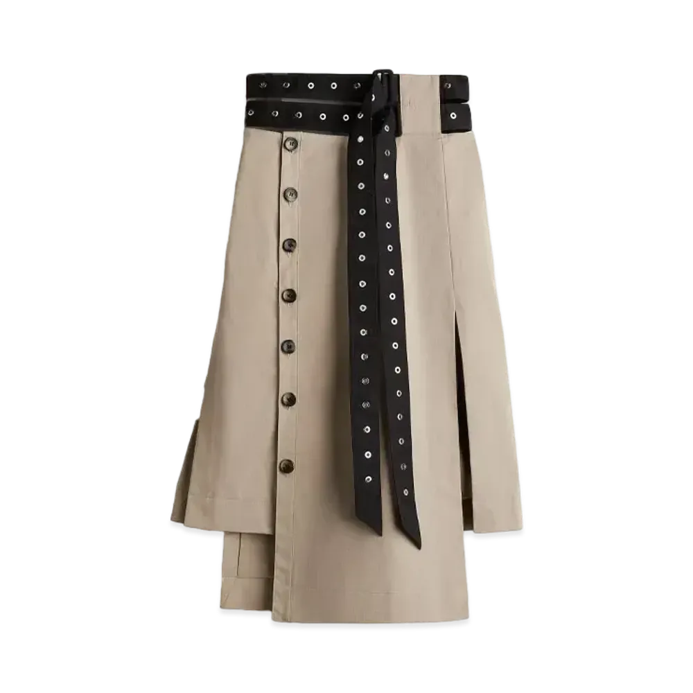 rokh x H&M Belted Twill Skirt "Greige/Black"