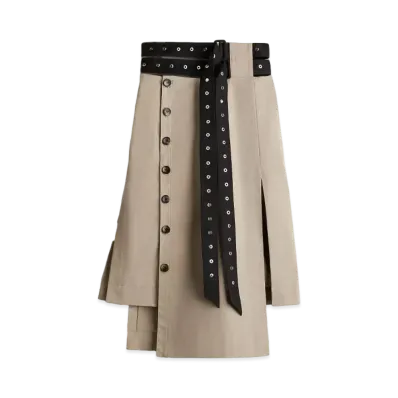 rokh x H&M Belted Twill Skirt "Greige/Black"