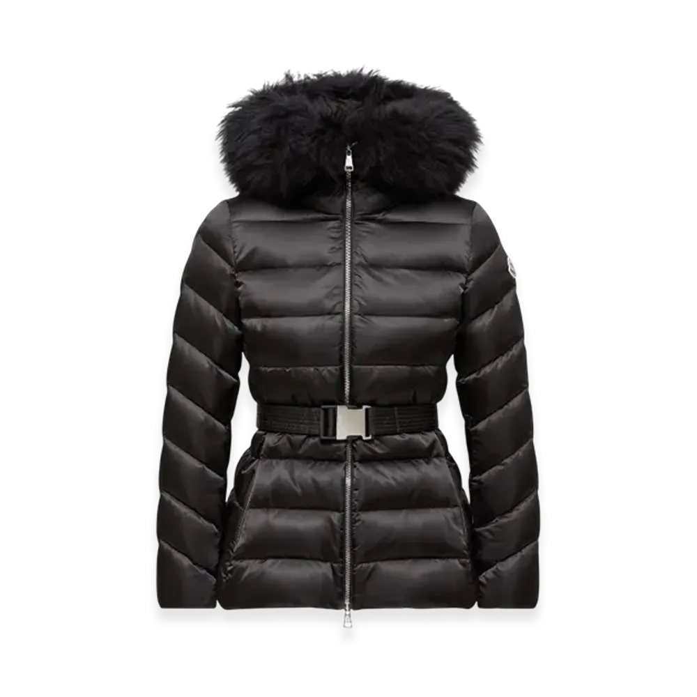 MONCLER Cupidone Hooded Shearling-Trimmed Short Down Jacket "Black"