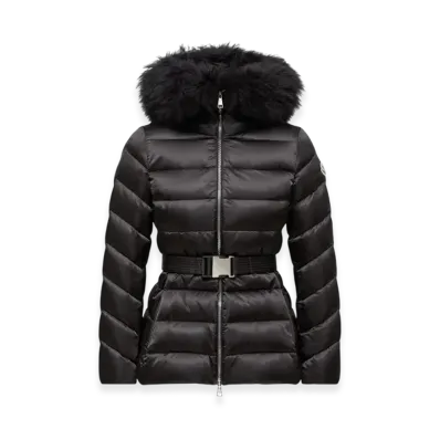 MONCLER Cupidone Hooded Shearling-Trimmed Short Down Jacket "Black"