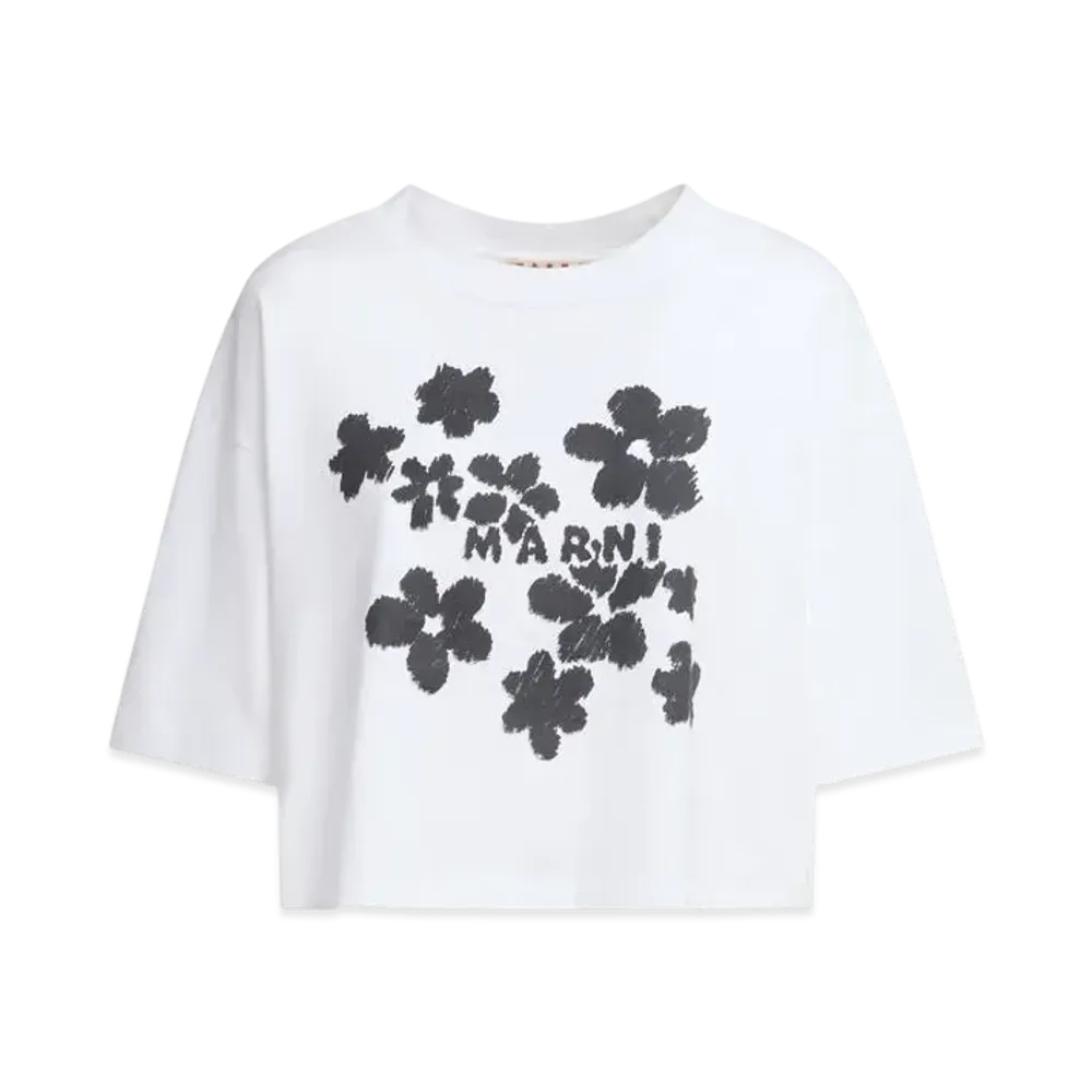 Marni Women's Daisy Garden Print Jersey Cotton T-Shirt "Ivory"