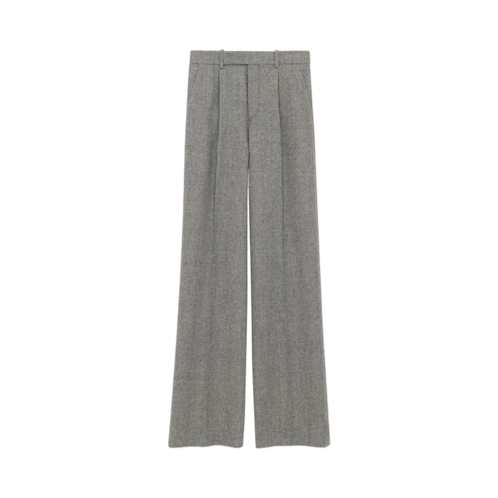 Saint Laurent Women's Flared Pants in Prince of Wales Flannel "Noir Craie"